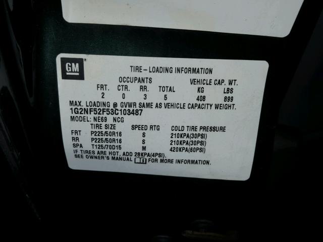 1G2NF52F53C103487 - 2003 PONTIAC GRAND AM S GREEN photo 10