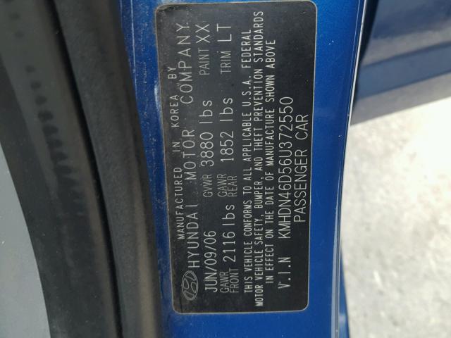 KMHDN46D56U372550 - 2006 HYUNDAI ELANTRA GL BLUE photo 10