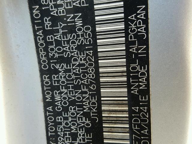 JTKDE167880241550 - 2008 TOYOTA SCION TC 银色 照片 10