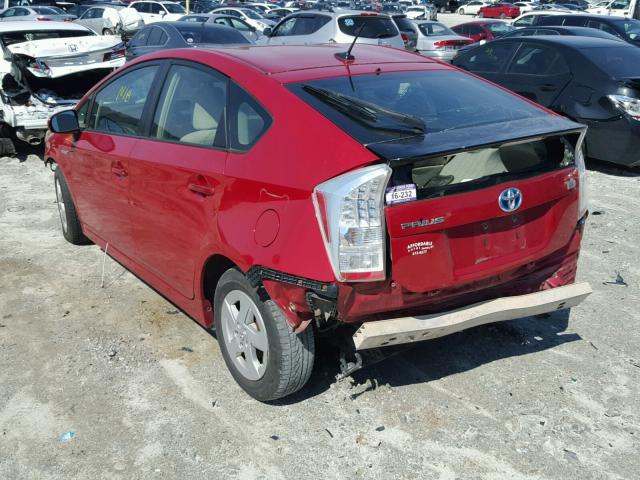 JTDKN3DU7A0067186 - 2010 TOYOTA PRIUS RED photo 3