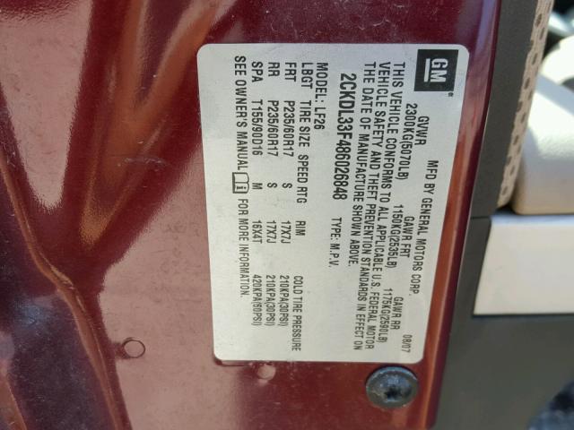 2CKDL33F486026848 - 2008 PONTIAC TORRENT BURGUNDY photo 10