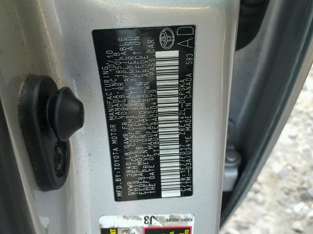 2T1BU4EE8AC504179 - 2010 TOYOTA COROLLA BA SILVER photo 10