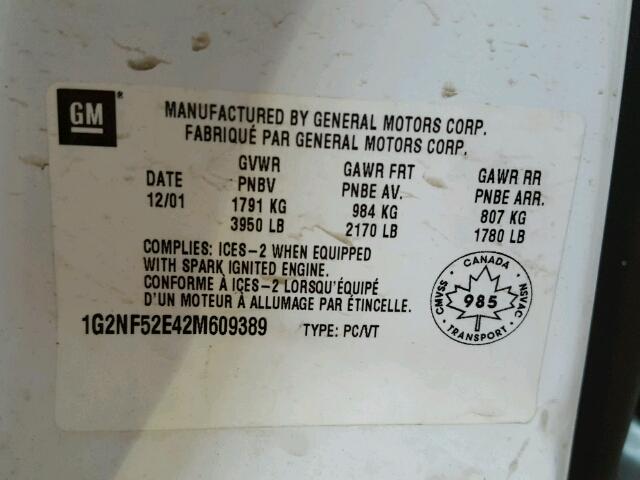 1G2NF52E42M609389 - 2002 PONTIAC GRAND AM S 白色 照片 10