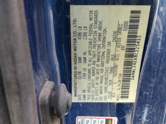 1N4BL24EX8C225415 - 2008 NISSAN ALTIMA 3.5 BLUE photo 10