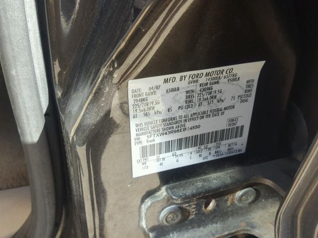 1FTXW43R98EB04550 - 2008 FORD F450 SUPER BROWN photo 10