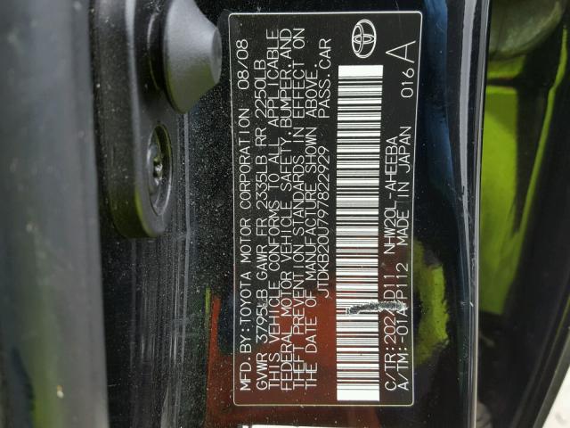 JTDKB20U797822929 - 2009 TOYOTA PRIUS BLACK photo 10