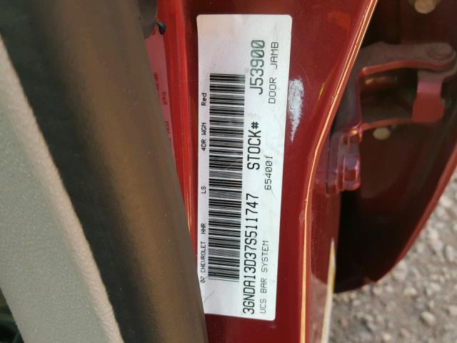 3GNDA13D37S511747 - 2007 CHEVROLET HHR LS RED photo 10