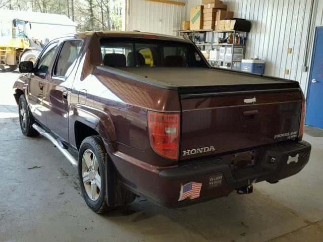 5FPYK1F53AB013941 - 2010 HONDA RIDGELINE BURGUNDY photo 3