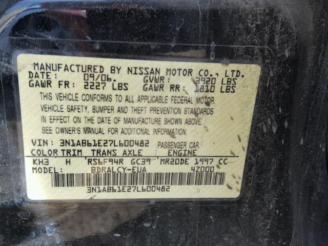 3N1AB61E27L600482 - 2007 NISSAN SENTRA 2.0 BLACK photo 10