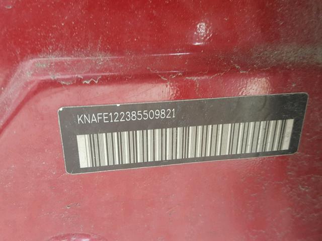 KNAFE122385509821 - 2008 KIA SPECTRA EX RED photo 10