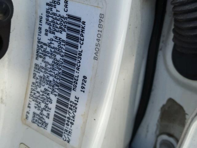 4T1BE32K93U167718 - 2003 TOYOTA CAMRY LE WHITE photo 10