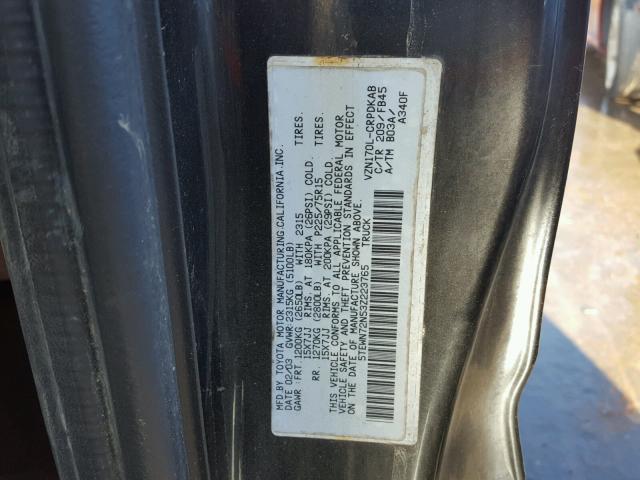 5TEWN72N53Z223765 - 2003 TOYOTA TACOMA XTR BLACK photo 10