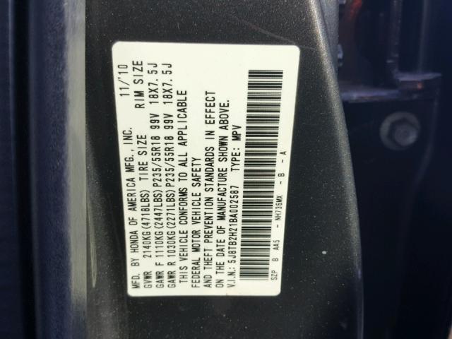 5J8TB2H21BA002587 - 2011 ACURA RDX GRAY photo 10