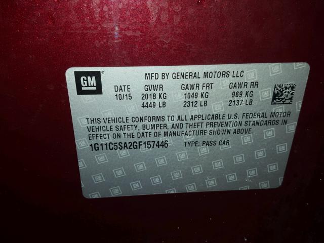 1G11C5SA2GF157446 - 2016 CHEVROLET MALIBU LIM BURGUNDY photo 10