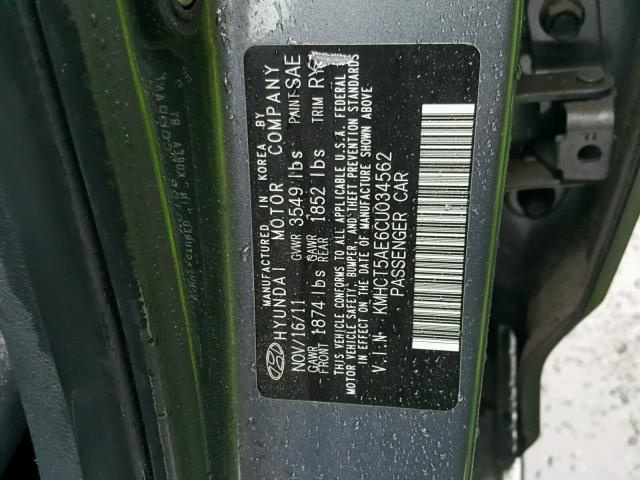 KMHCT5AE6CU034562 - 2012 HYUNDAI ACCENT GLS GRAY photo 10