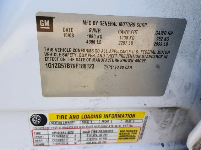 1G1ZG57B79F188123 - 2009 CHEVROLET MALIBU LS 白色 照片 10