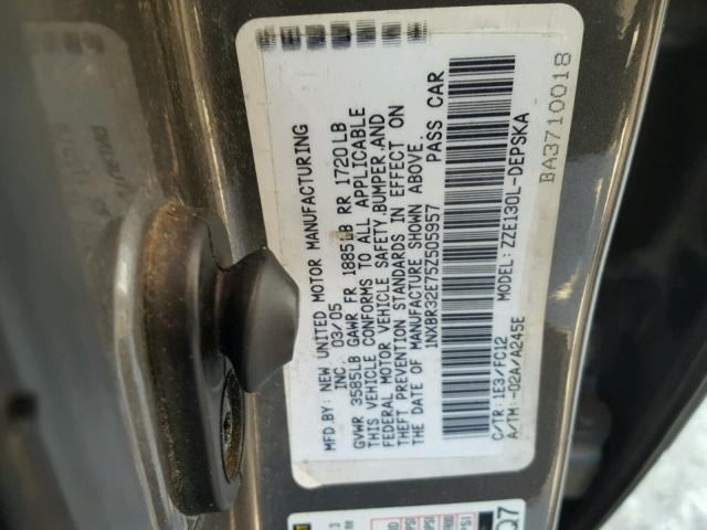 1NXBR32E75Z505957 - 2005 TOYOTA COROLLA CE GRAY photo 10