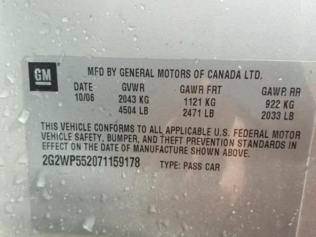 2G2WP552071159178 - 2007 PONTIAC GRAND PRIX Gümüş foto 10