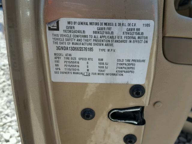 3GNDA13D66S576185 - 2006 CHEVROLET HHR LS BROWN photo 10