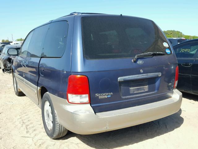 KNDUP131X26334396 - 2002 KIA SEDONA EX BLUE photo 3