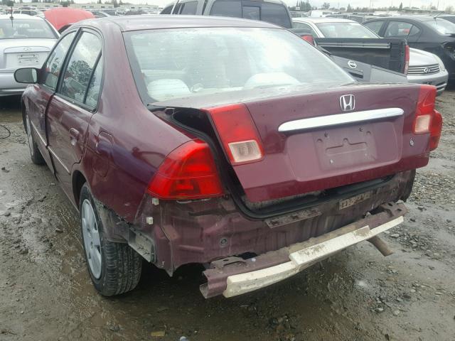 1HGES26722L014534 - 2002 HONDA CIVIC EX მუქწითელი ფოტო 3