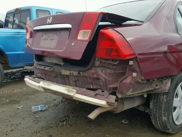 1HGES26722L014534 - 2002 HONDA CIVIC EX მუქწითელი ფოტო 9