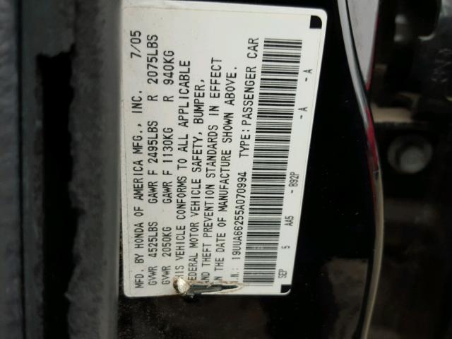 19UUA66255A070994 - 2005 ACURA TL BLACK photo 10