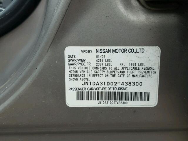 JN1DA31D02T438300 - 2002 NISSAN MAXIMA GLE SILVER photo 10