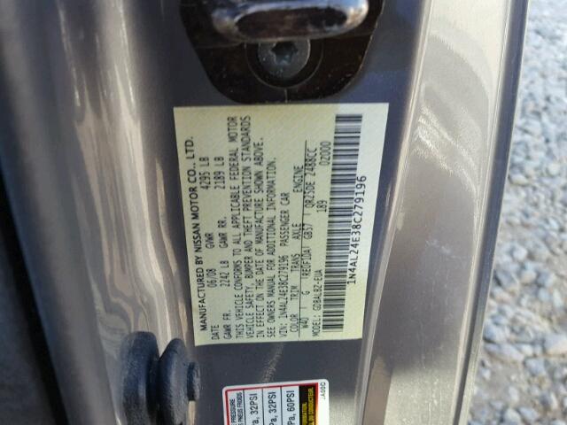 1N4AL24E38C279196 - 2008 NISSAN ALTIMA 2.5 GRAY photo 10