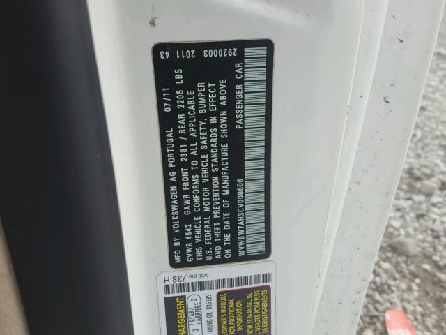 WVWBW7AH3CV008606 - 2012 VOLKSWAGEN EOS KOMFOR 白色 照片 10