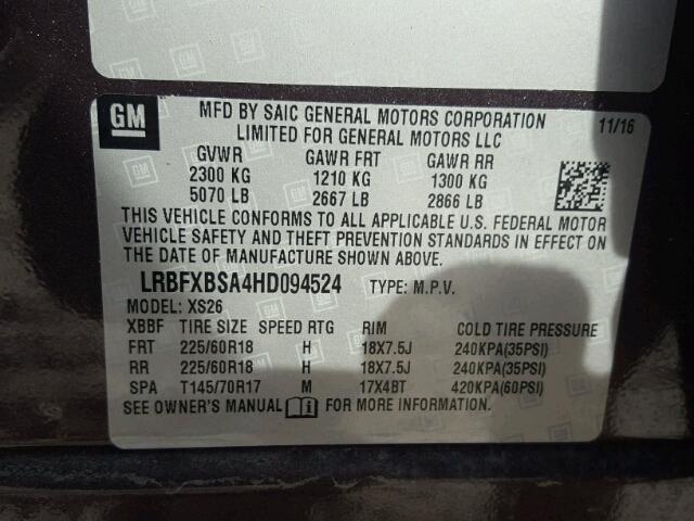 LRBFXBSA4HD094524 - 2017 BUICK ENVISION E BLACK photo 10