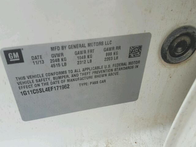 1G11C5SL4EF171962 - 2014 CHEVROLET MALIBU 1LT 白色 照片 10