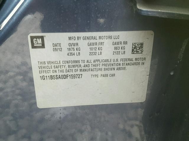 1G11B5SA0DF159727 - 2013 CHEVROLET MALIBU LS ლურჯი ფოტო 10