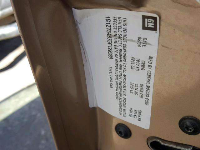 1G1ZT54875F128938 - 2005 CHEVROLET MALIBU LS ოქროსფერი ფოტო 10