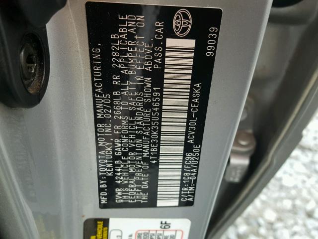 4T1BE30K35U546591 - 2005 TOYOTA CAMRY LE GRAY photo 10