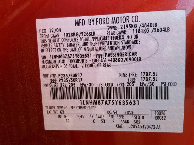 1LNHM87A75Y635631 - 2005 LINCOLN LS Qırmızı foto 10