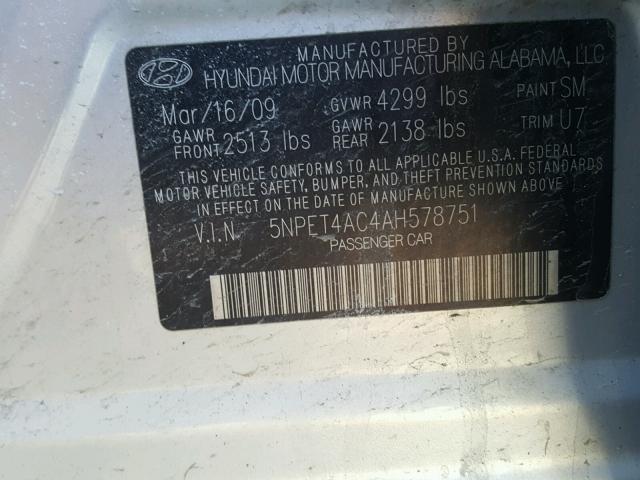 5NPET4AC4AH578751 - 2010 HYUNDAI SONATA GLS SILVER photo 10