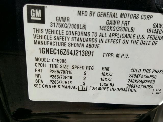 1GNEC16Z64J213891 - 2004 CHEVROLET SUBURBAN C GRAY photo 10