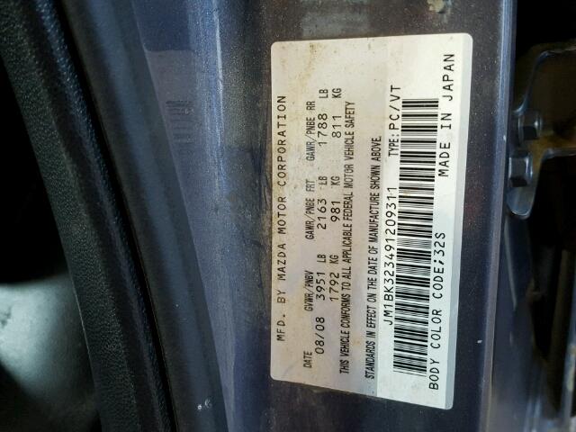 JM1BK323491209311 - 2009 MAZDA 3 S GRAY photo 10