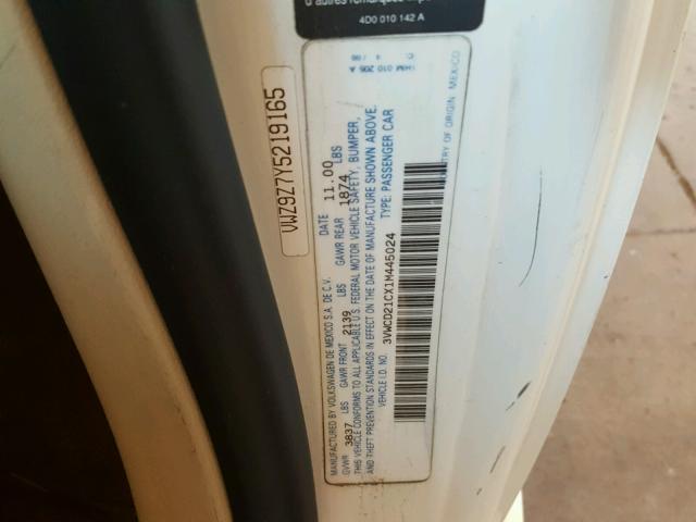 3VWCD21CX1M445024 - 2001 VOLKSWAGEN NEW BEETLE 白色 照片 10