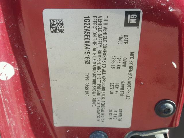 1G2ZA5E0XA4151663 - 2010 PONTIAC G6 BURGUNDY photo 10