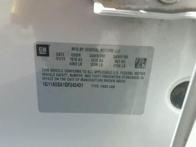 1G11A5SA1DF243431 - 2013 CHEVROLET MALIBU LS 银色 照片 10