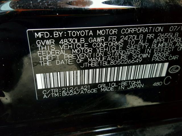 JTHBE1BL8D5026649 - 2013 LEXUS GS 350 BLACK photo 10