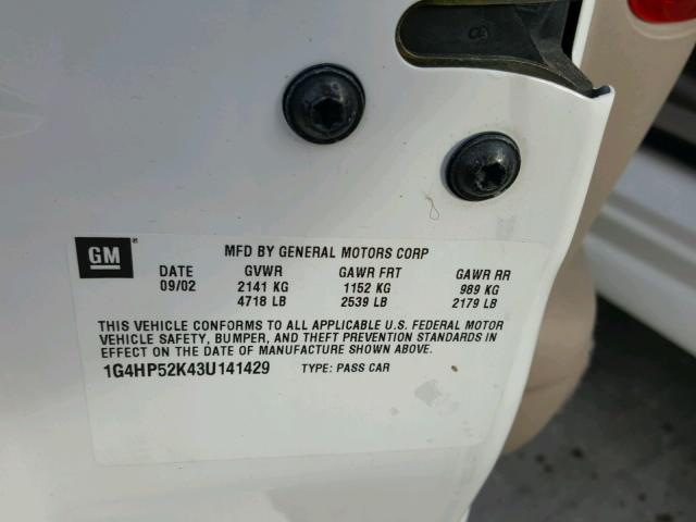 1G4HP52K43U141429 - 2003 BUICK LESABRE CU WHITE photo 10