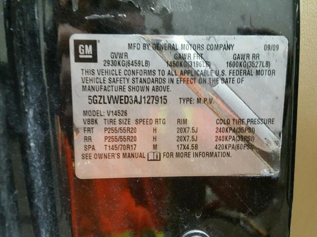 5GZLVWED3AJ127915 - 2010 SATURN OUTLOOK XR შავი ფოტო 10