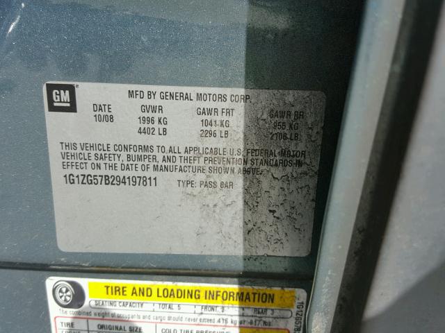 1G1ZG57B294197811 - 2009 CHEVROLET MALIBU LS 绿色 照片 10