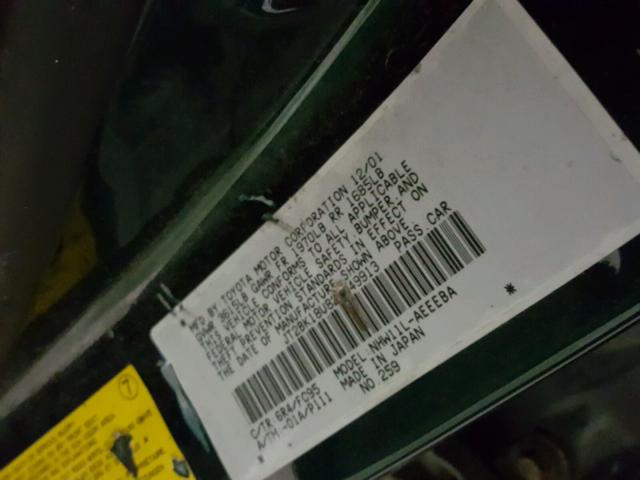 JT2BK18U820049913 - 2002 TOYOTA PRIUS GREEN photo 10