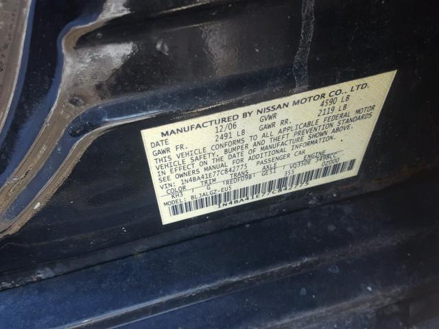 1N4BA41E77C842775 - 2007 NISSAN MAXIMA SE BLACK photo 10