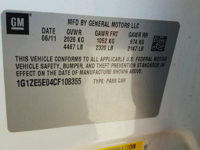 1G1ZE5E04CF108355 - 2012 CHEVROLET MALIBU LTZ WHITE photo 10