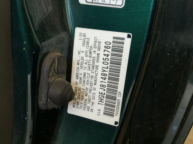 1HGEJ8148YL054760 - 2000 HONDA CIVIC EX Yaşıl foto 10